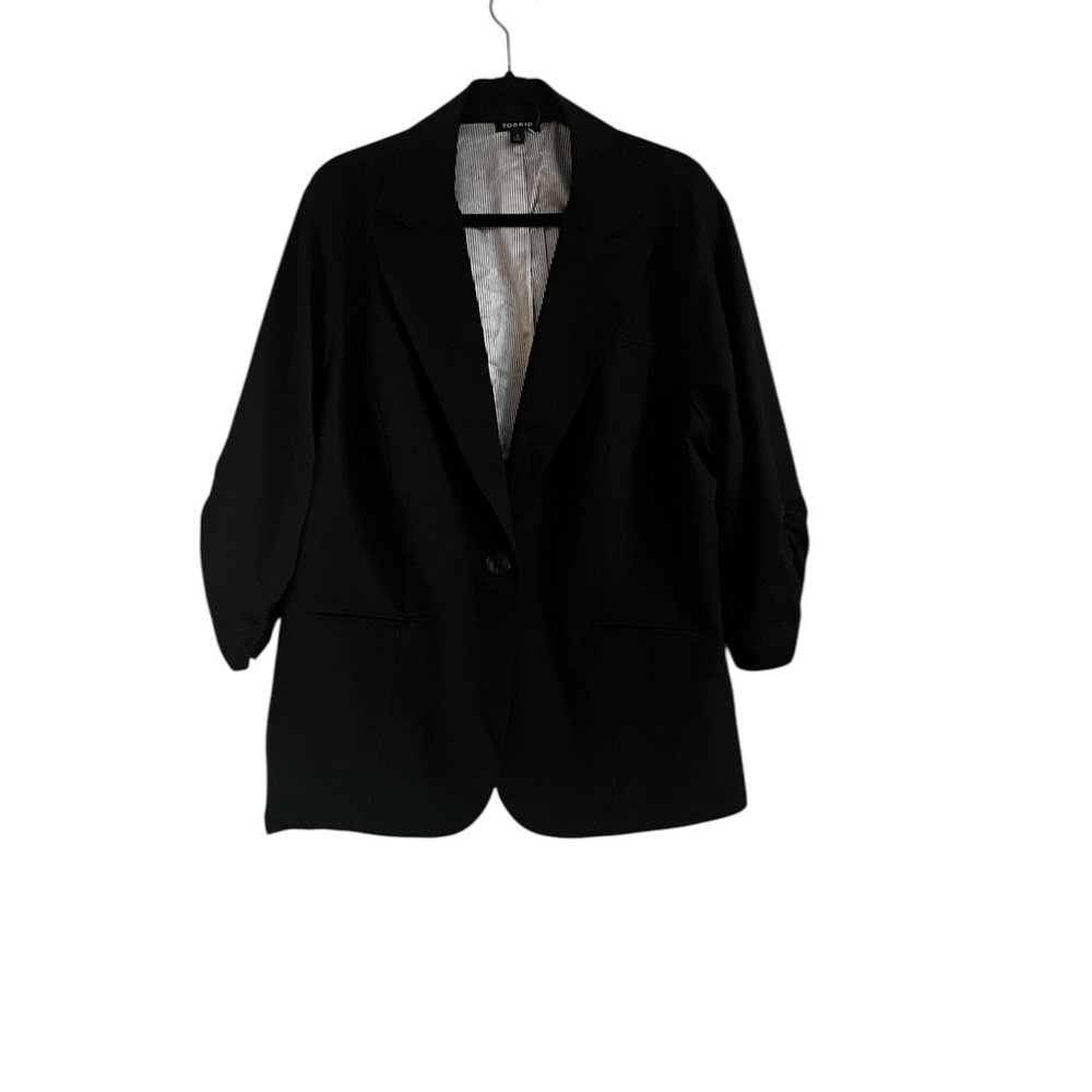 Torrid Black Ruched 3/4 Sleeves Blazer Jacket size 3 (3XL)